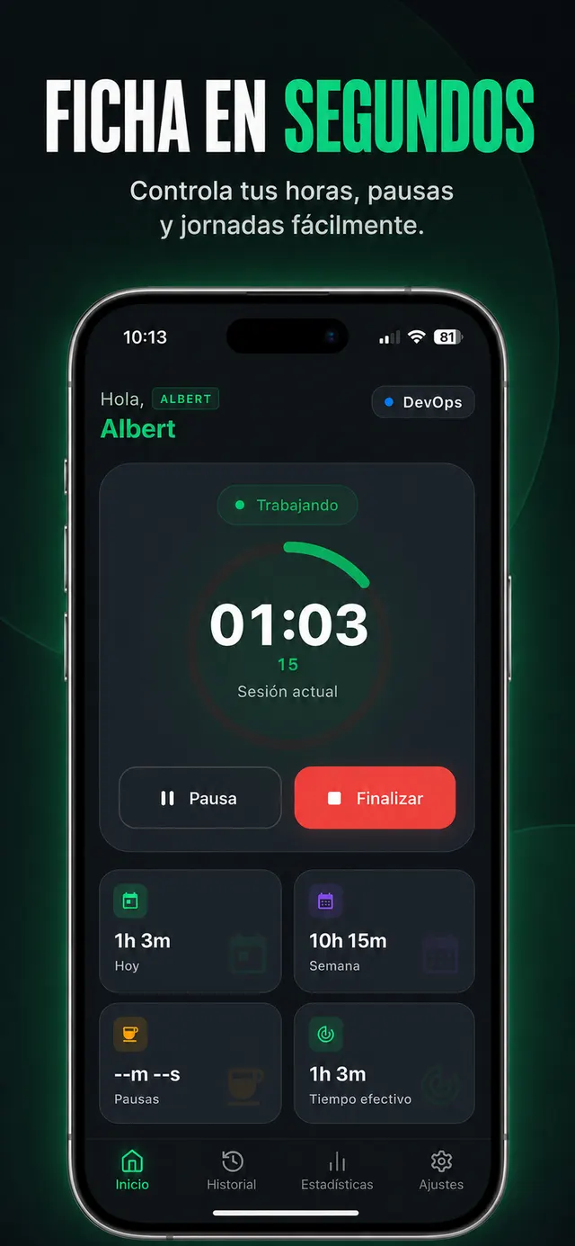 Pantalla principal de JORN con sesión en curso